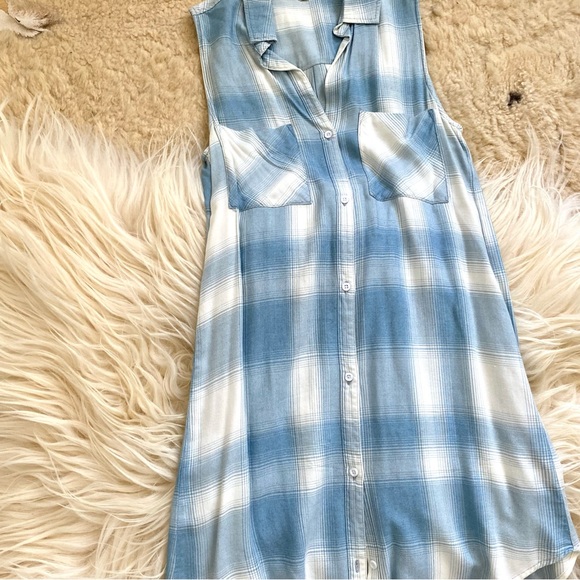 Cloth & Stone Anthropologie Blue Check Button Down Mini Dress - Picture 2 of 6